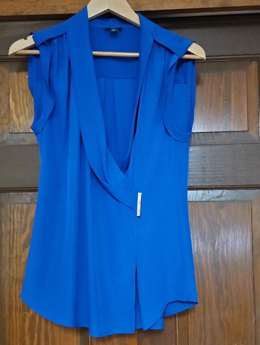 Ann Taylor Cobalt Blue Sleeveless Draped Front with Silver Accent